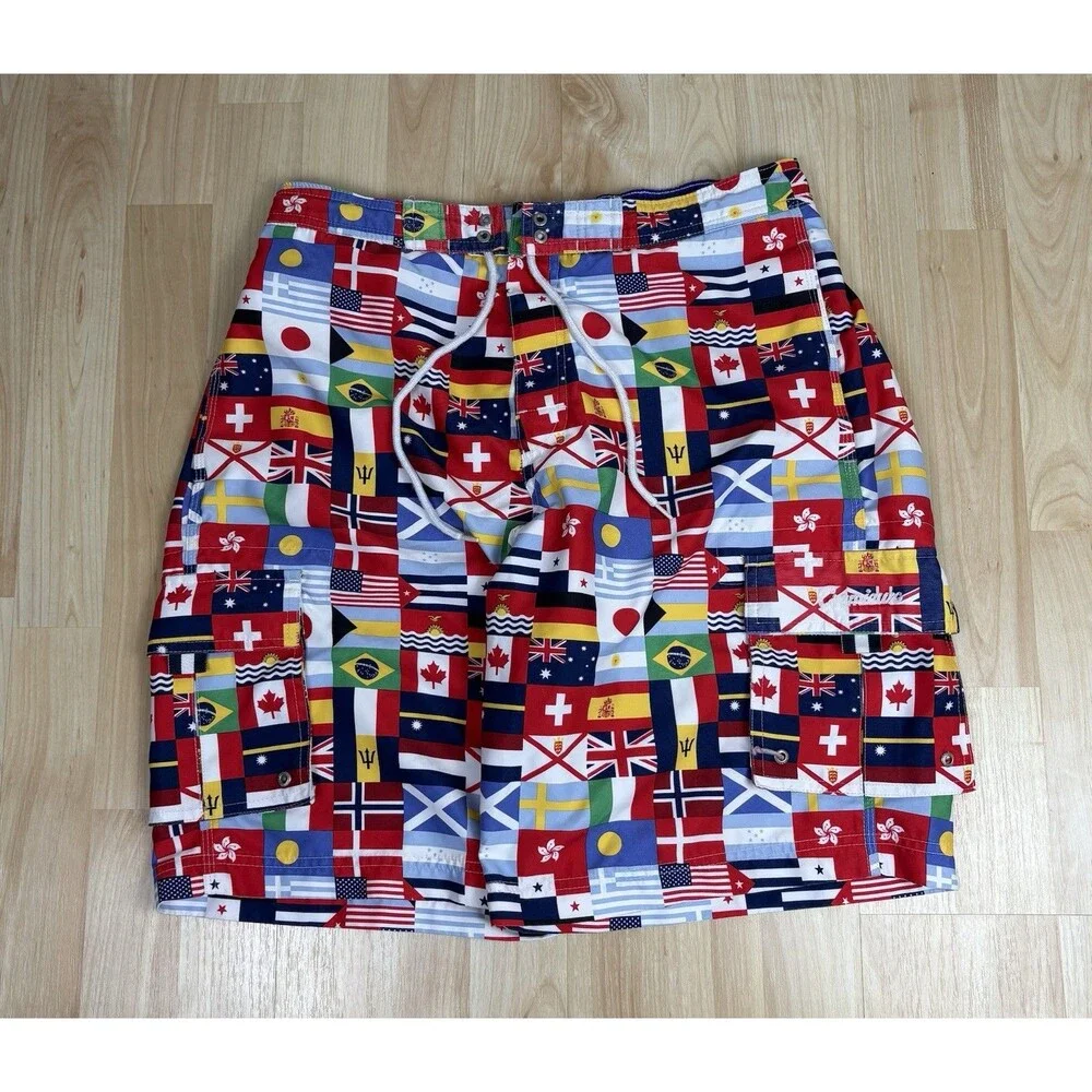 Men’s Daniel Cremieux Shorts / Swim Trunks / Flag Graphics / Size Medium / AOP